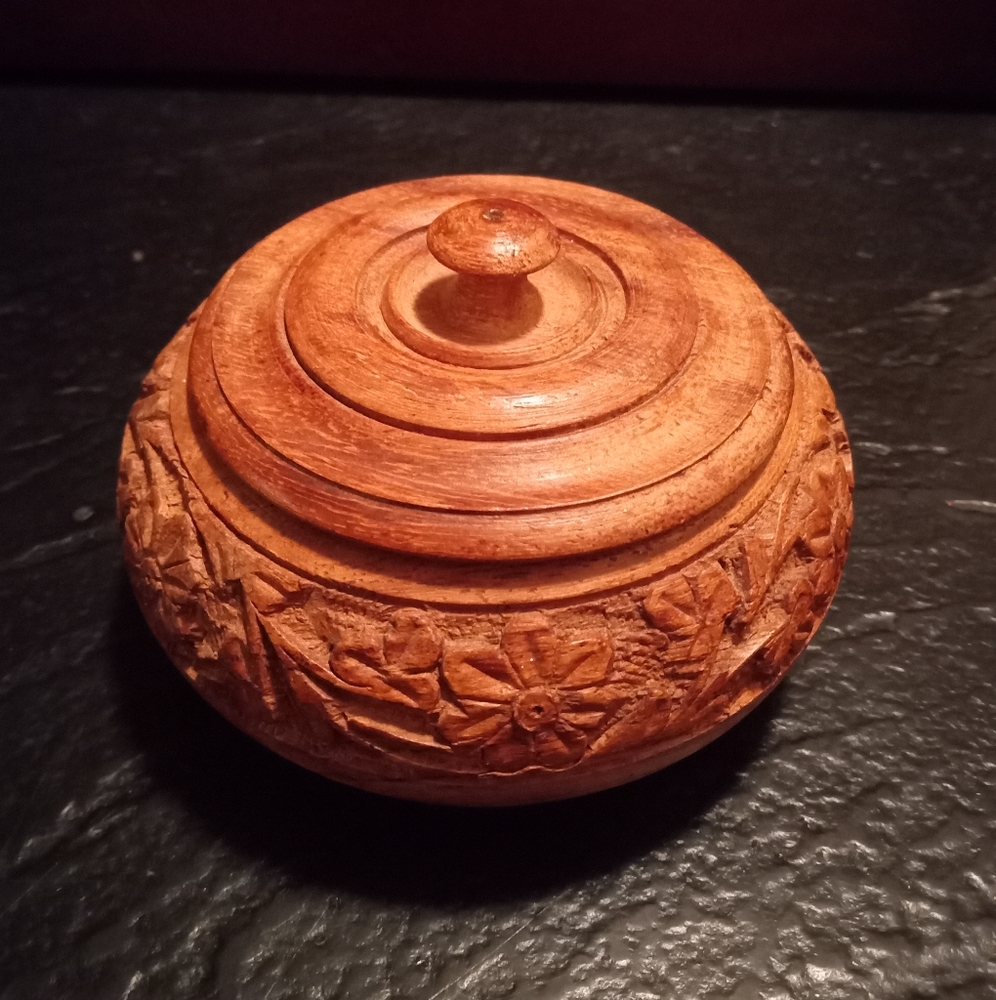 Hand Carved Wooden Trinket Box